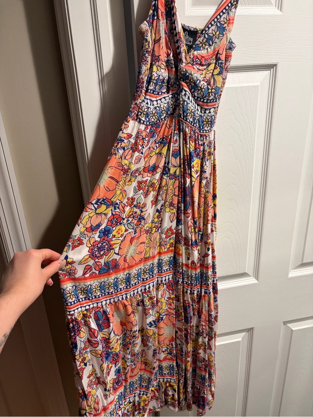 Angie Floral Maxi Dress in Coral, Navy & White